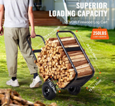Firewood Log Cart, 250 lbs Load Capacity, Outdoor and Indoor Wood Rack Storage Mover with Pneumatic Rubber Wheels, Heavy Duty Steel Dolly Hauler, Firewood Carrier for Fireplace, Fire Pit, Black